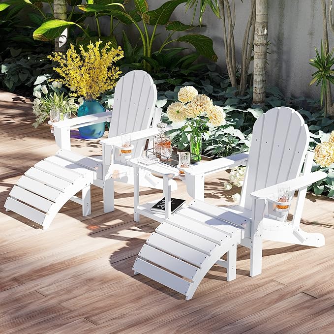 Sundale Outdoor Folding Plastic Adirondack Ottoman, All-Weather Adirondack Chair Footrest, Fade and Rust Resistant, Perfect for Outside Patio Garden Pool Yard White-Ruum Studio Home