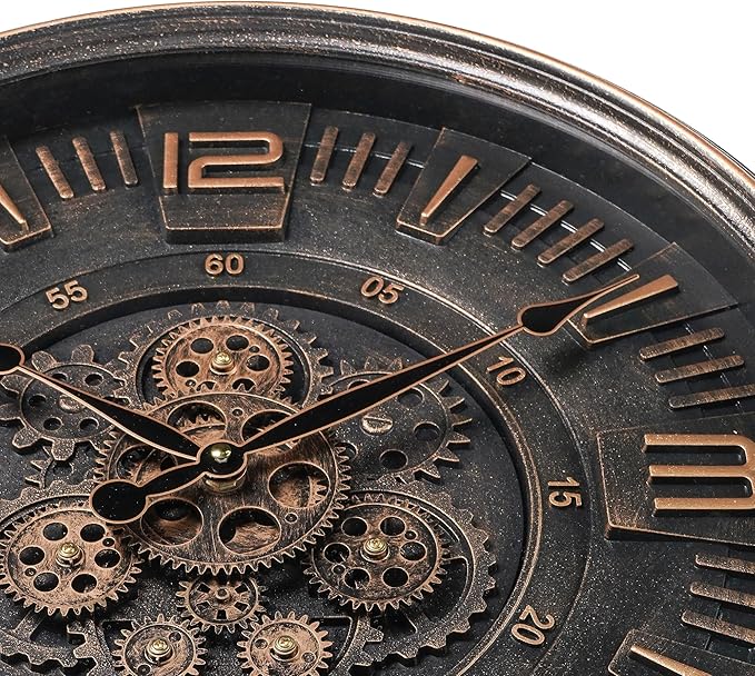20in Large Real Moving Gears Wall Clock for Living Room, Battery Operated Wall Clocks Decorative Vintage, Home Office Clock, Gift for Family, Friends-Ruum Studio Home