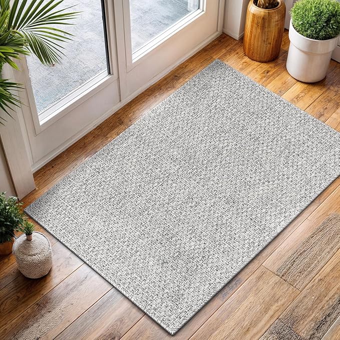 CAMILSON Easy Jute Rug 2x3, Indoor Outdoor Gray Color Farmhouse Area Rugs for Living Room and Kitchen Rug, Solid Boho Woven Design, Easy-Cleaning, Washable Outside Carpet Alfombras (2 x 3)-Ruum Studio Home