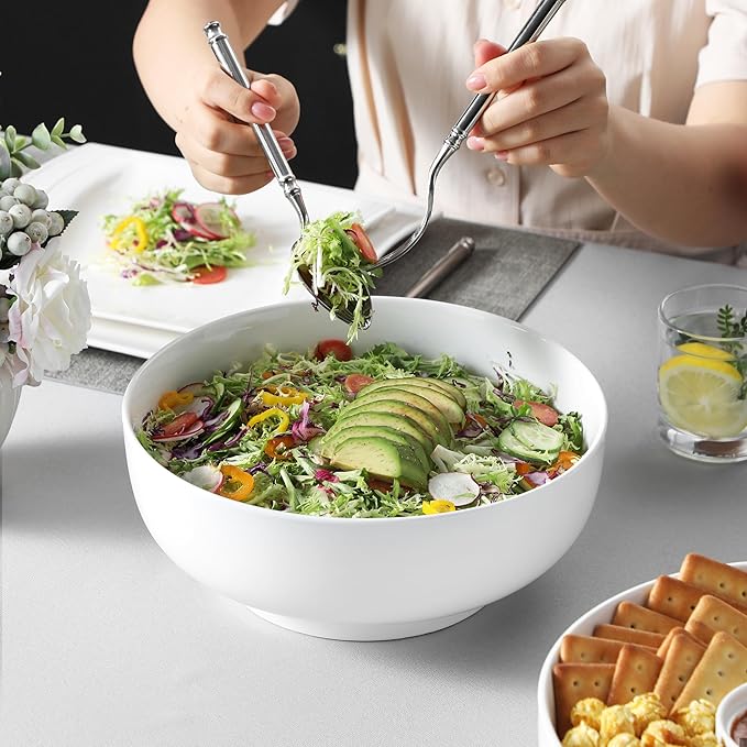 MALACASA Serving Bowls, 114 OZ(10") Extra Large Salad Bowls Set of 2, Porcelain White Serving Bowls for Salad, Soup, Pasta and Dinner, Large Ceramic Bowl Set for Entertaining, Series REGULAR-Ruum Studio Home