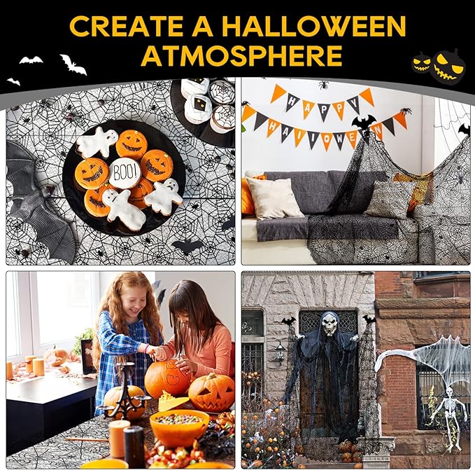 eZAKKA Halloween Table Cloth, Spider Webs Tablecloths Black Tablecloth Lace Fabric Table Cloths Spooky Cover for Rectangle Tables for Parties Gothic Halloween Home Decorations, 60x84 Inch-Ruum Studio Home