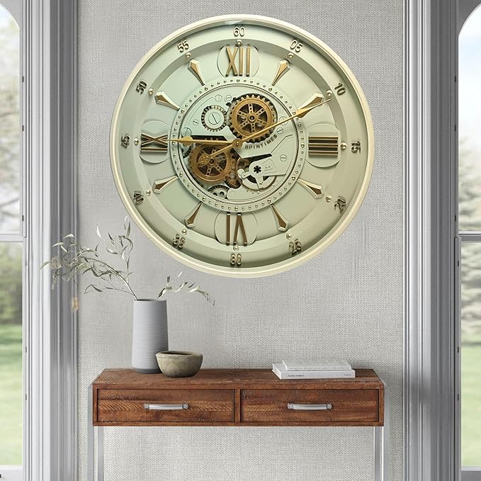 24'' Inch Real Moving Gear Wall Clock Ireland Line (Brass Light, 24 inches (59 cm))-Ruum Studio Home