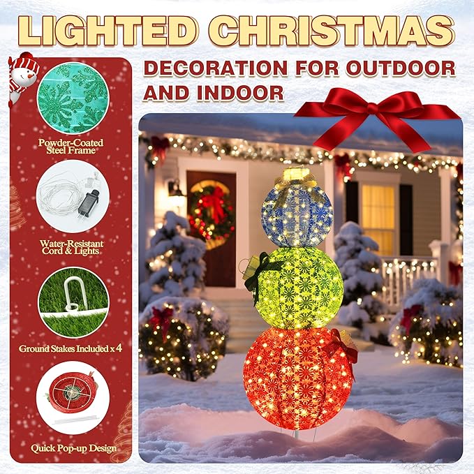 5FT Lighted Pop Up Stackable Ornaments for Christmas Decoration, 3D Pre-Lit Decor with 210 LED Lights with Easy Pop-Up Design, Freestanding Glittered Holiday Display for Outdoor, Indoor-Ruum Studio Home