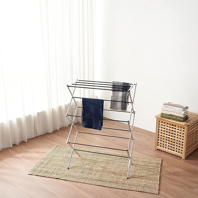 Displays By Jack Portable Collapsible Clothing Dryer Rack, Foldable Drying Rack for Clothes, Lingerie, Towels, Linens, Laundry Home Apartment Must Haves, Metal Chrome Finish-Ruum Studio Home