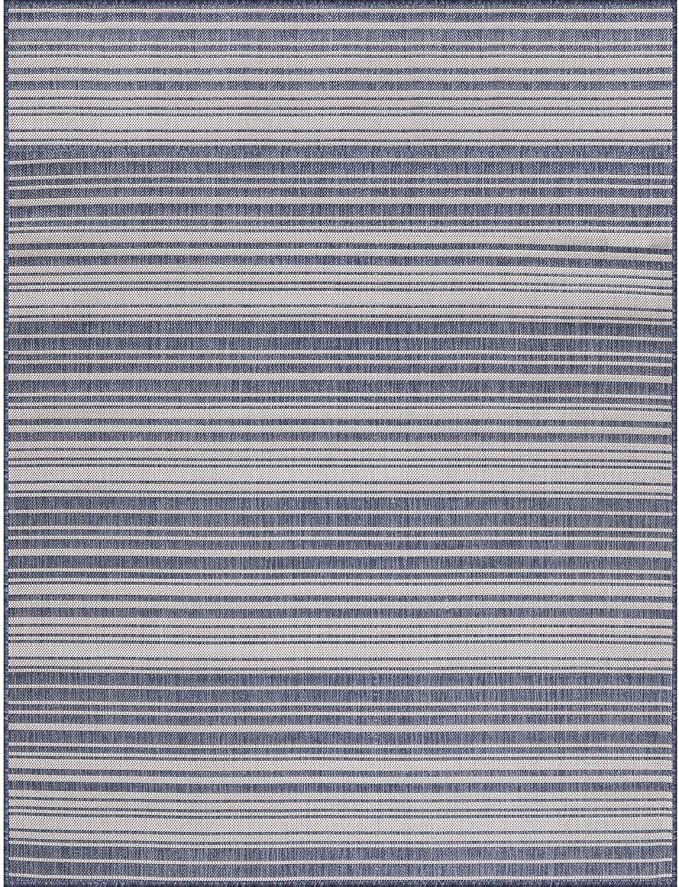Stripe Outdoor Rug 9x12 Washable Outside Carpet for Indoor Patio Porch Waterproof Easy Cleaning Non Shedding Area Rugs Blue 9 x 12-Ruum Studio Home