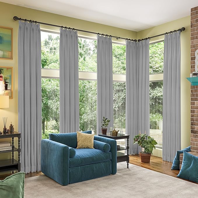 RAIN CITY Grey Linen Blackout Curtains 96 Inches Long,100% Light Blocking Textured Curtains for Bedroom Living Room Thermal Back Tab Rod Pocket Curtains 2 Panels with Hooks 50 x 96-Ruum Studio Home