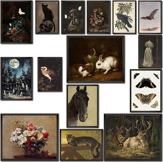 LANCHI95 15PCS Dark Cottagecore Decor, Dark Academia Decors, Cottage Core Whimsical Wall Art Goth Darks Moody Wall Decor for Living Room Bedroom 8x10 in (UNFRAMED)-Ruum Studio Home
