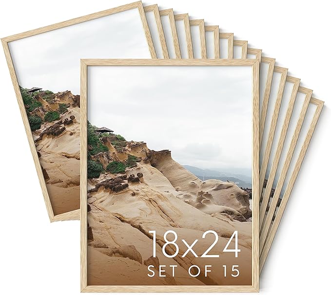 Haus and Hues 18x24 Natural Oak Wood Picture Frames Set of 15 - Premium Bulk Picture Frames 12x16 Bundle - Elegant Gallery Wall Frame Set for Posters, Art Display - Ideal for Wall Decor in Home &-Ruum Studio Home