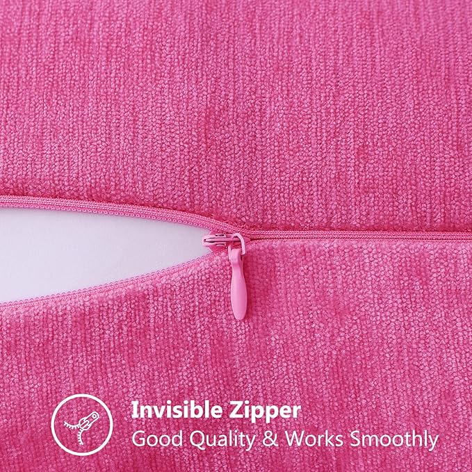 decorUhome Chenille Soft Throw Pillow Covers 20x20 Set of 2, Farmhouse Velvet Neutral Decorative Euro Pillow Covers with Stitched Edge for Couch Sofa Bed Home Decor, Hot Pink-Ruum Studio Home