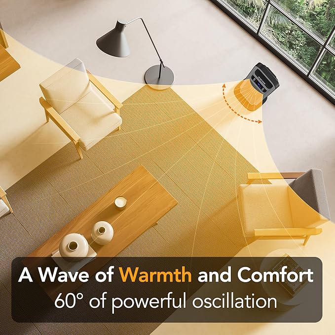Comfort Zone Oscillating Digital Tower Heater with Remote Control for Indoor Use, Adjustable Thermostat, Timer, Overheat Protection, Tip-Over Switch, Ideal for Home, Bedroom, & Office, HT1206-GRY-Ruum Studio Home