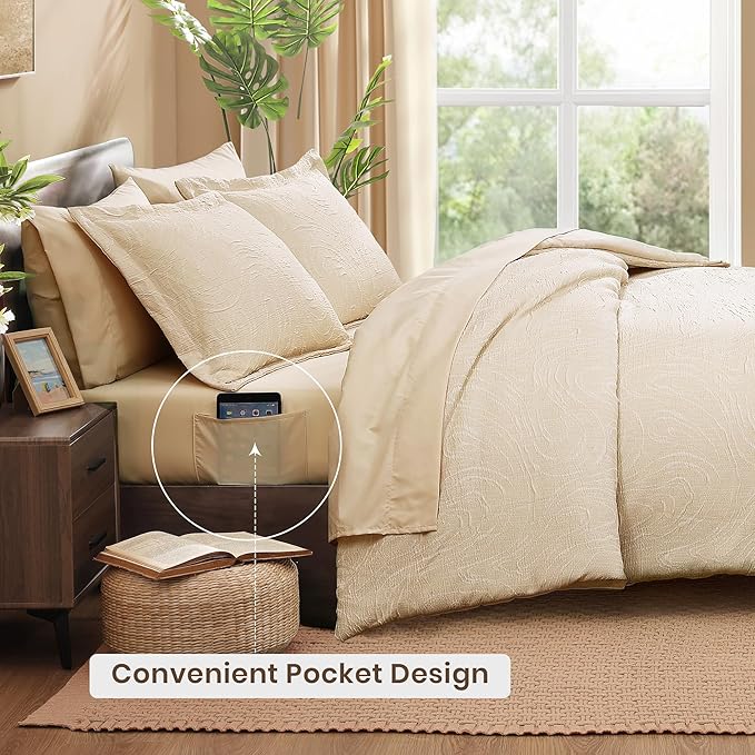Monbix Full Size Comforter Set, Birch Marble Pattern Bedding Comforter for Full Size Bed Set, Reversible Bedding Sets 7 Pieces, Bed in a Bag with Comforter, Sheets, Pillowcases & Shams-Ruum Studio Home
