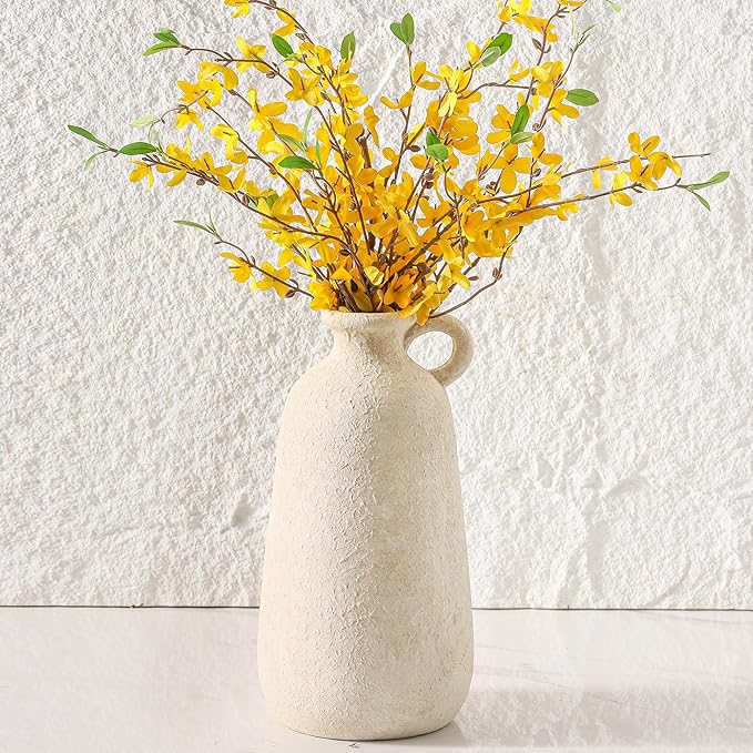 Ceramic Rustic Vase, 12.8" Large Flower Vases Home Decor Pottery Farmhouse Decorative Vase Boho Neutral Pampas Vases for Mantel Entryway Table Living Room Shelf Kitchen-Ruum Studio Home