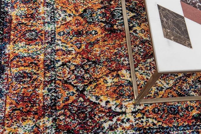 Unique Loom Rosso Collection Vintage, Traditional, Bohemian, Geometric, Border, Distressed, Southwestern Area Rug, 8 ft x 8 ft, Orange/Black-Ruum Studio Home