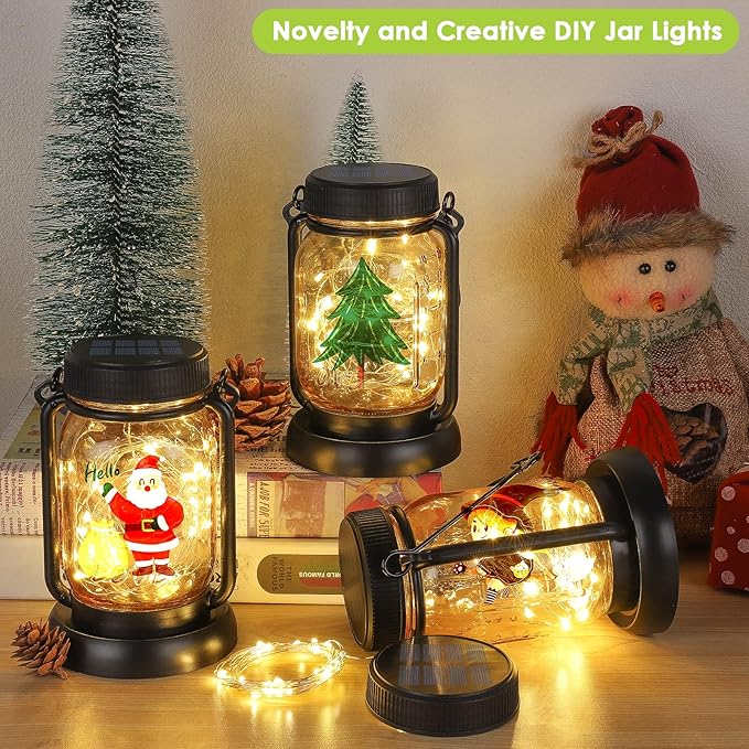 Mlambert 4 Pack Solar Hanging Lantern with Stakes, Outdoor Waterproof Solar Mason Jar Fairy String Lights Decorative Vintage Glass Lamp-Warm White-Ruum Studio Home