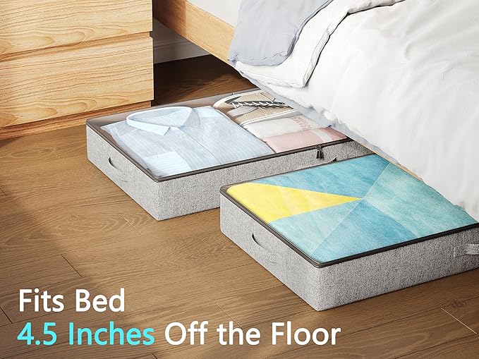 2-Pack Under Bed Storage Containers, 4.5 Inches Tall Low Profile Underbed Clothes Storage Organizer Bin with Sturdy Sidewalls/Bottom, Underbed Storage Bins 2 Storage Thin Bins-Ruum Studio Home
