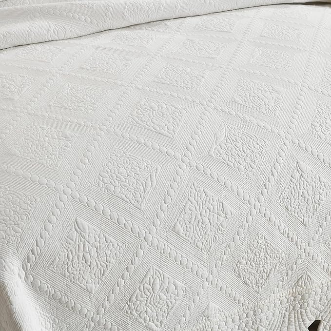 MarCielo 3-Piece 100% Cotton Oversized Bedspread Lightweight Quilt Coverlet Embroidery Farmhouse Bedding Set (TK White, Oversized Queen (100"x106"))-Ruum Studio Home