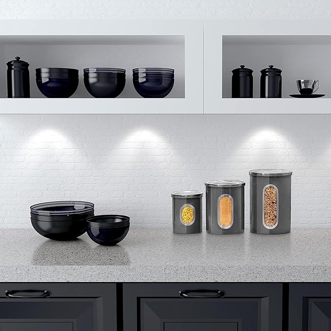 Moss & Stone 3-Piece Gray Canisters Sets For The Kitchen, Airtight Canister Set With See Through Window, Storage Jars for Coffee Container, Tea Organizer & Sugar Canister, Gray Kitchen Canisters-Ruum Studio Home