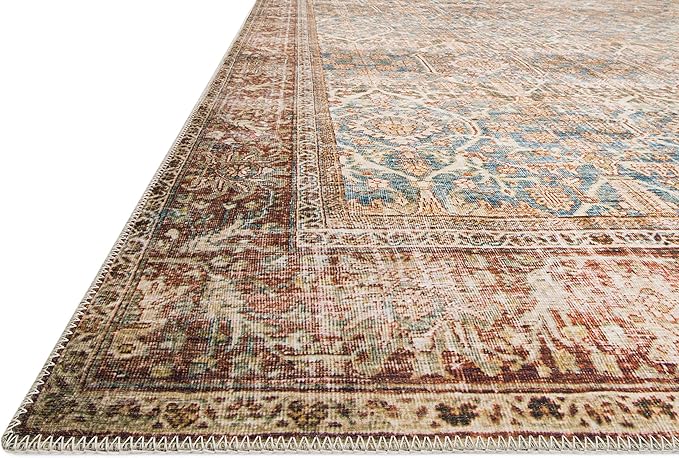 Loloi Layla Collection LAY-04 Ocean/Rust 2'-6" x 7'-6" .13" Thick Runner Rug, Soft, Durable, Vintage Inspired, Distressed, Low Pile, Non-Shedding, Easy Clean, Printed, Living Room Rug-Ruum Studio Home