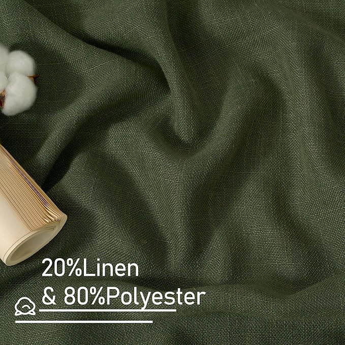 LAMIT Semi Sheer Linen Curtains 48 Inch Length, Light Filtering Panels Bronze Grommet Boho Neutral Christams Window Drapes for Kitchen/Short Windows/Cafe, Olive Green, 34 x 48 Inch, 2 Panels-Ruum Studio Home