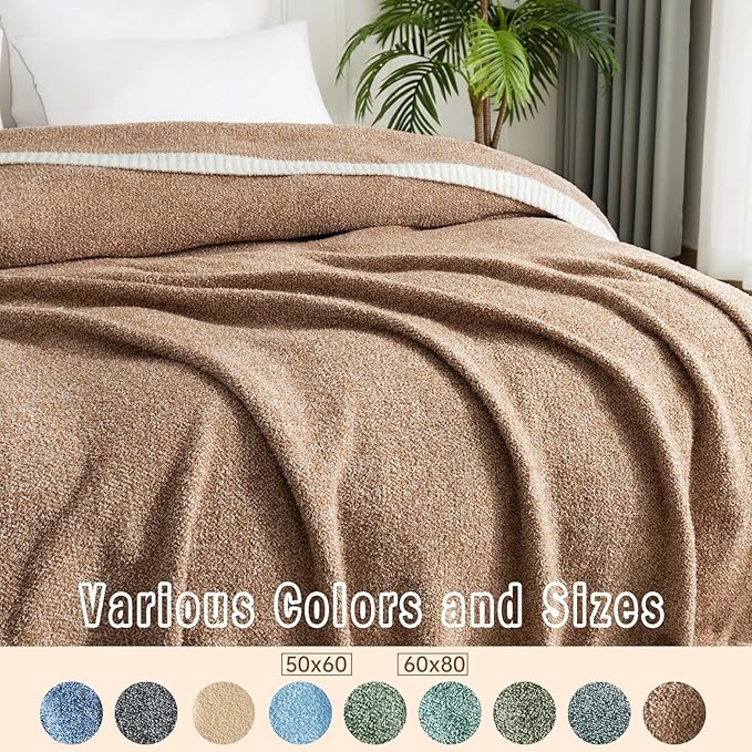 LURKA Fine Knit Throw Blanket - Super Soft Breathable Lightweight Blanket for Couch Bed Sofa (Camel, Throw(50"x 60"))-Ruum Studio Home