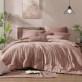 Monbix Queen Comforter Set - 7 Pieces Dusty Pink Cationic Dyeing Bed in a Bag Queen Bedding Sets with Sheets, Pillowcases & Shams, Reversible Bedding Comforters-Ruum Studio Home
