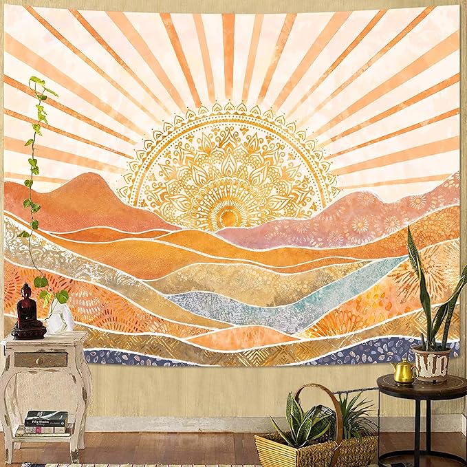 Lunerfex Bohemian Mandala Sunrise Wall Tapestry, Abstract Mountain Scenery Tapestries for Home Decor, Boho Tapestry 60x44 Inch-Ruum Studio Home