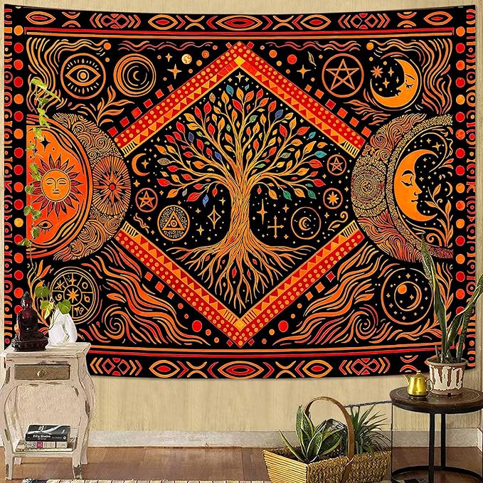 Lunerfex Tree of Life Sun Moon Stars Wall Tapestry, Cosmic Harmony Symbol Tapestries for Home Decor, Mystical Tapestry 60x44 Inch-Ruum Studio Home