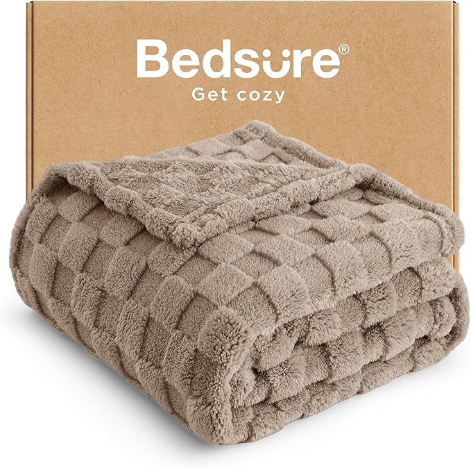 Bedsure GentleSoft Light Taupe Throw Blanket for Couch - Checkered Fleece Blankets Gifts for Women Men Girls, Cute Soft Cozy Throw for Bedroom Home Decor Gifts, 50x60 Inches-Ruum Studio Home