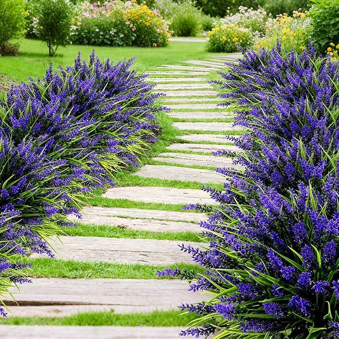 Geegoods 24 Bundles Artificial Plants Flowers Outdoor – Faux Lavender Flowers with Monkey Grass UV Resistant Plastic Faux Plants for Garden Porch Window Patio Hanging Planter Home Decor-Ruum Studio Home