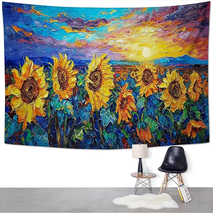 yowecso Sunflower Tapestry Sunset Flower Field Tapestry Wall Hanging for Bedroom Sunflower Tapestries Aesthetic Wall Decor for Home Dorm Living Room 50"x60"-Ruum Studio Home