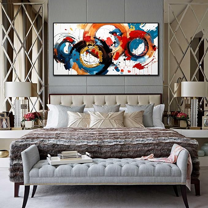 Abstract Wall Art With Black Wood Frames Large Canvas Prints Modern Living Room Bedroom Home Office Wall Decor Framed Colorful Circle Abstract Picture Ready to Hang Size 30x60-Ruum Studio Home