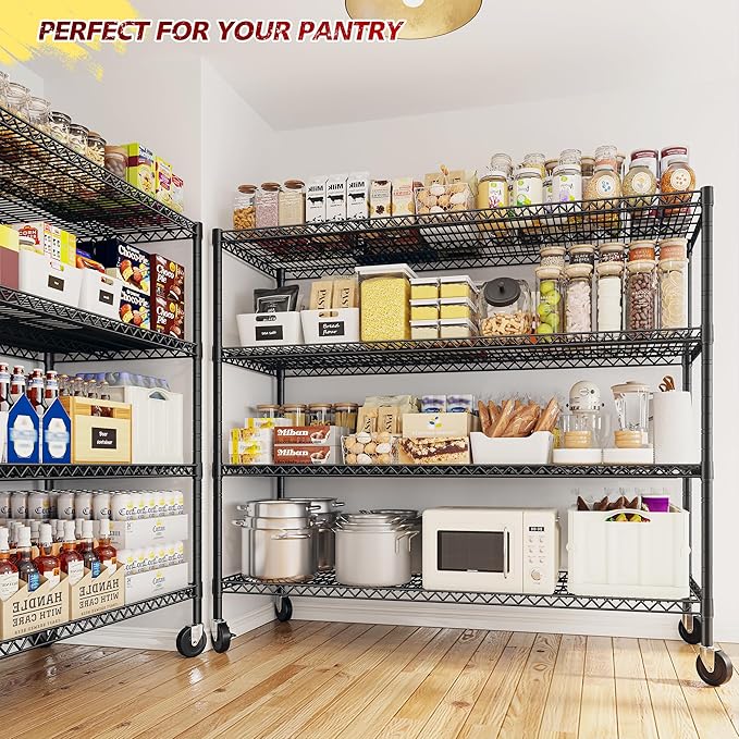 REIBII 55.5''W Storage Shelves 2500LBS Wire Shelving Rack with Wheels 75.6" H Heavy Duty Shelving Unit Adjustable Metal Shelves for Storage Rack Shelving for Kitchen Pantry 2PCS-Ruum Studio Home