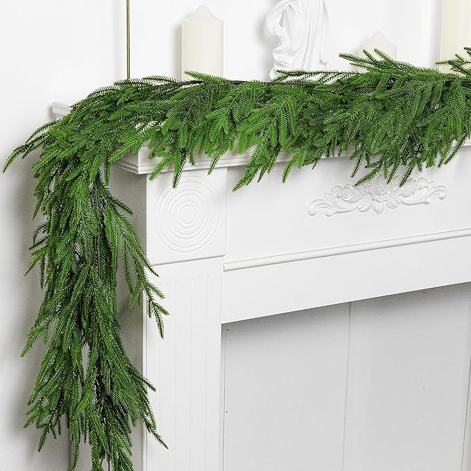 Watayo 2 Pcs Christmas Norfolk Pine Garland, 6 Ft Dense Real Touch Pine Garland Ornament, Realistic Artificial Pines Greenery Garlands for Mantle, Table, Fireplace, Indoor, Outdoor Xmas Decoration-Ruum Studio Home