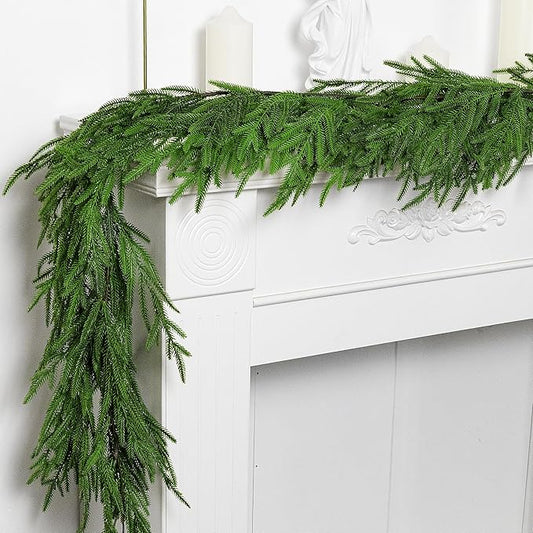 Watayo 2 Pcs Christmas Norfolk Pine Garland, 6 Ft Dense Real Touch Pine Garland Ornament, Realistic Artificial Pines Greenery Garlands for Mantle, Table, Fireplace, Indoor, Outdoor Xmas Decoration-Ruum Studio Home