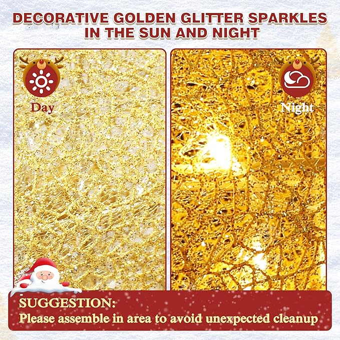 4.5FT Lighted Reindeer Family Set for Christmas Decoration, 3 Pieces Pre-Lit Iridescent Deer with 200 LED Lights, 3D Glittered Standing Holiday Display for Outdoor, Indoor, Golden-Ruum Studio Home