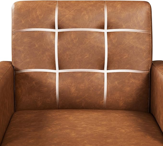 Yaheetech Mid-Century Accent Chairs, PU Leather Modern Upholstered Living Room Chair, Cozy Armchair Button Tufted Back and Wood Legs for Bedroom/Office/Cafe, Retro Brown-Ruum Studio Home