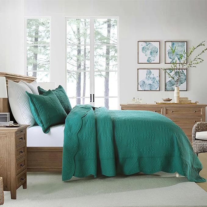 MarCielo 3-Piece Christmas Quilt 100% Cotton Oversized Bedspread Lightweight Coverlet Embroidery Christmas Tree Pattern Bedding Set(TC Emerald, Oversized King (118"x106"))-Ruum Studio Home