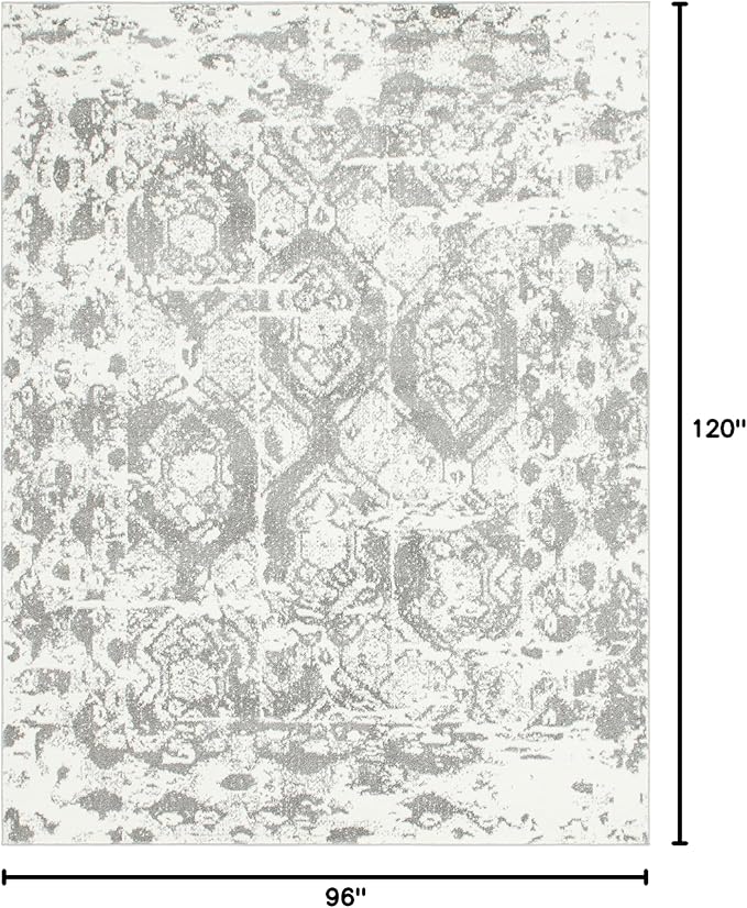 Unique Loom Rosso Collection Vintage, Geometric, Bohemian, Traditional, Distressed, Southwestern Area Rug, Rectangular 8' 0" x 10' 0", Light Gray/Ivory-Ruum Studio Home