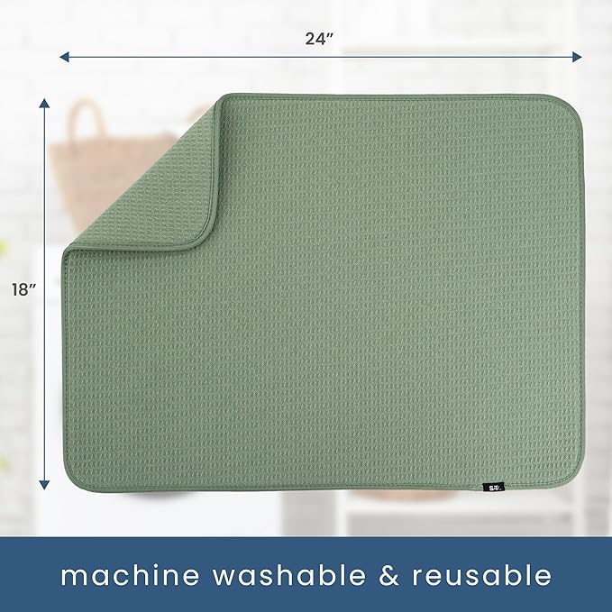 S&T INC. Dish Drying Mat XL, 18” x 24”, Absorbent Microfiber Kitchen Counter Mat, Dish Drying Pad for Dishes, Utensils, Pots and Pans, Extra Large, Sage Green-Ruum Studio Home