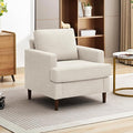 Mid-Century Accent Chair,Modern Linen Fabric Armchair for Living Room,Comfy Upholstered Reading Accent Chairs for Bedroom,Single Sofa Chair with Wood Legs (Beige, 1 Pack)-Ruum Studio Home