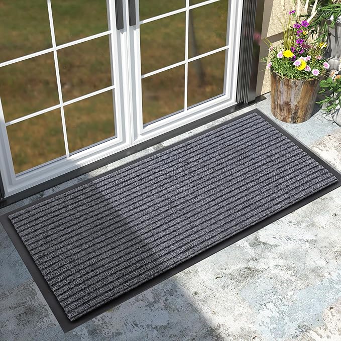 Yimobra Front Door Mat Outdoor Indoor Entrance, 100% Waterproof All-Season All Weather Doormat, Welcome Matt Outside Entry, Non Slip, Low Profile, Heavy Duty Patio Porch Floor Mats,47 x 24,Gray White-Ruum Studio Home