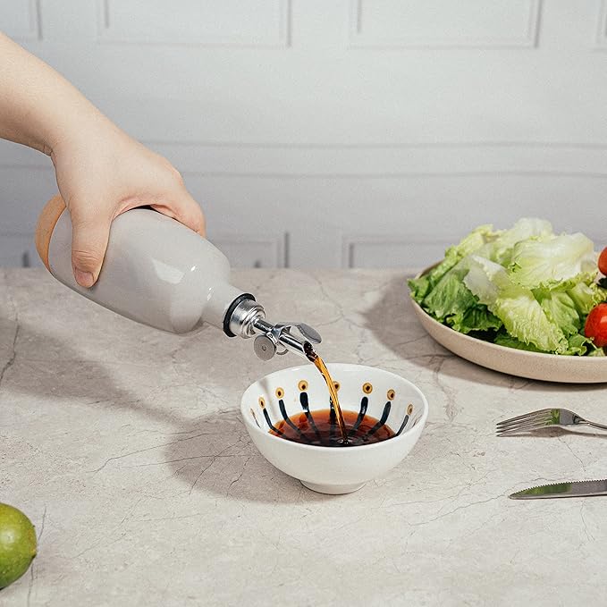 Olive Oil Dispenser Bottle Stoneware Ceramic, Cruet Protects to Reduce Oxidation, Suitable For Storage Of Oil, Vinegar, Coffee Syrups & Other Liquids - Stainless Steel Spout 14Oz-Ruum Studio Home