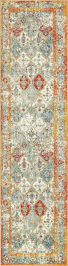 Unique Loom Rosso Collection Vintage, Traditional, Bohemian, Geometric, Distressed, Southwestern Area Rug (2' 7 x 10' 0 Runner, Beige/Orange)-Ruum Studio Home