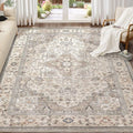Washable Area Rugs for Living Room - 10x14 Neutral Vintage Distressed Floral Farmhouse Boho Large Soft Floor Rug Indoor Non Slip Carpet for Bedroom Dining Room Office - Brown/Multi-Ruum Studio Home
