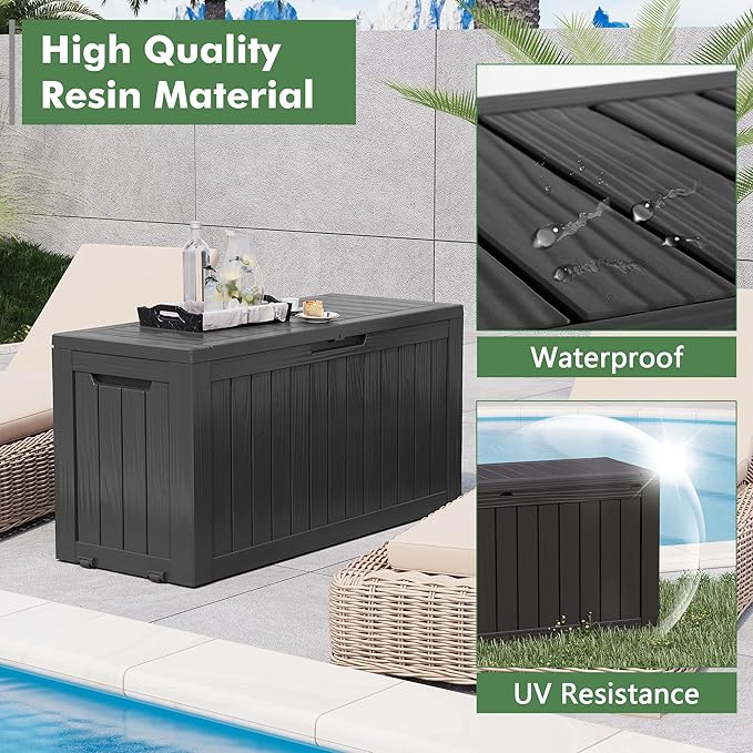 72 Gallon Deck Box Lockable Resin Outdoor Storage Box waterproof Outdoor Container for Patio Furniture Cushions, Pillow-Ruum Studio Home
