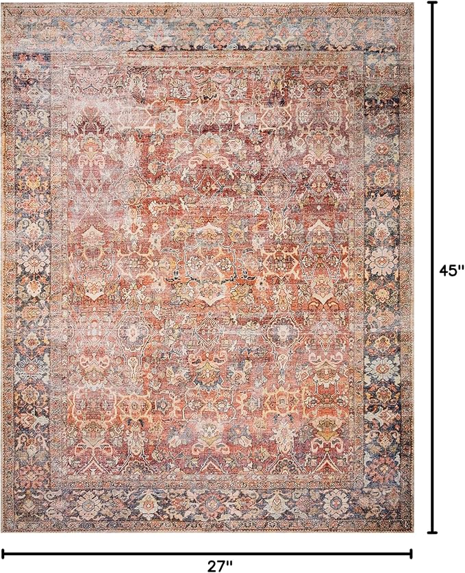 Loloi Layla Collection LAY-02 Spice/Marine 2'-3" x 3'-9" .13" Thick Accent Rug, Soft, Durable, Vintage Inspired, Distressed, Low Pile, Non-Shedding, Easy Clean, Printed, Living Room Rug-Ruum Studio Home