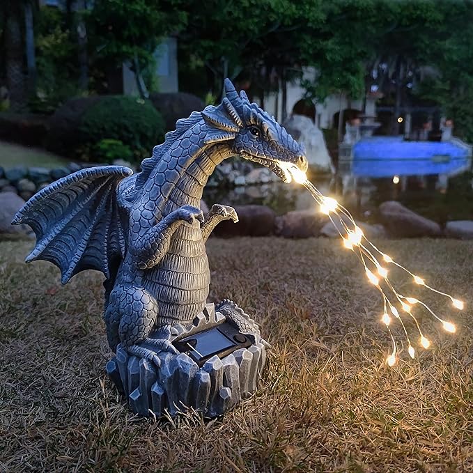 Dragon Solar Garden Statues Outdoor Decoration with LED Light Strings,Dragon Figurine Solar Lights Lawn Décor,Outside Statue Ornament for Patio, Balcony, Yard,Unique Gifts for Mom Grandma-Ruum Studio Home