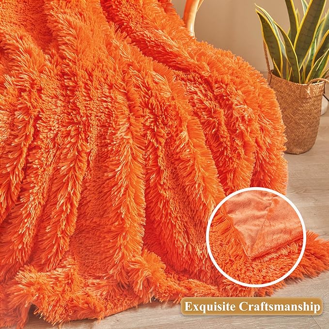 XeGe Luxury Faux Fur Throw, Orange Soft 50x60 Fluffy Blanket, Shaggy Plush Decorative Couch Throw, Cute Furry Bed Throw Fuzzy Office Lap Blanket for Bedroom Living Room Sofa, Orange-Ruum Studio Home