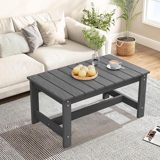 SERWALL Patio Coffee Table, HDPE Rectangle Outdoor Coffee Table Set of 2, Grey-Ruum Studio Home