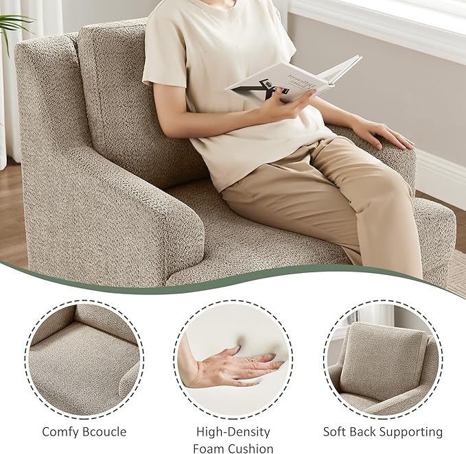 Oversized Accent Chair, Modern Boucle Armchair with Wood Legs, Modern Reading Chair with Thick Cushion, Comfy Chairs for Living Rooms, Bedrooms, Reading nooks and Apartments-Ruum Studio Home